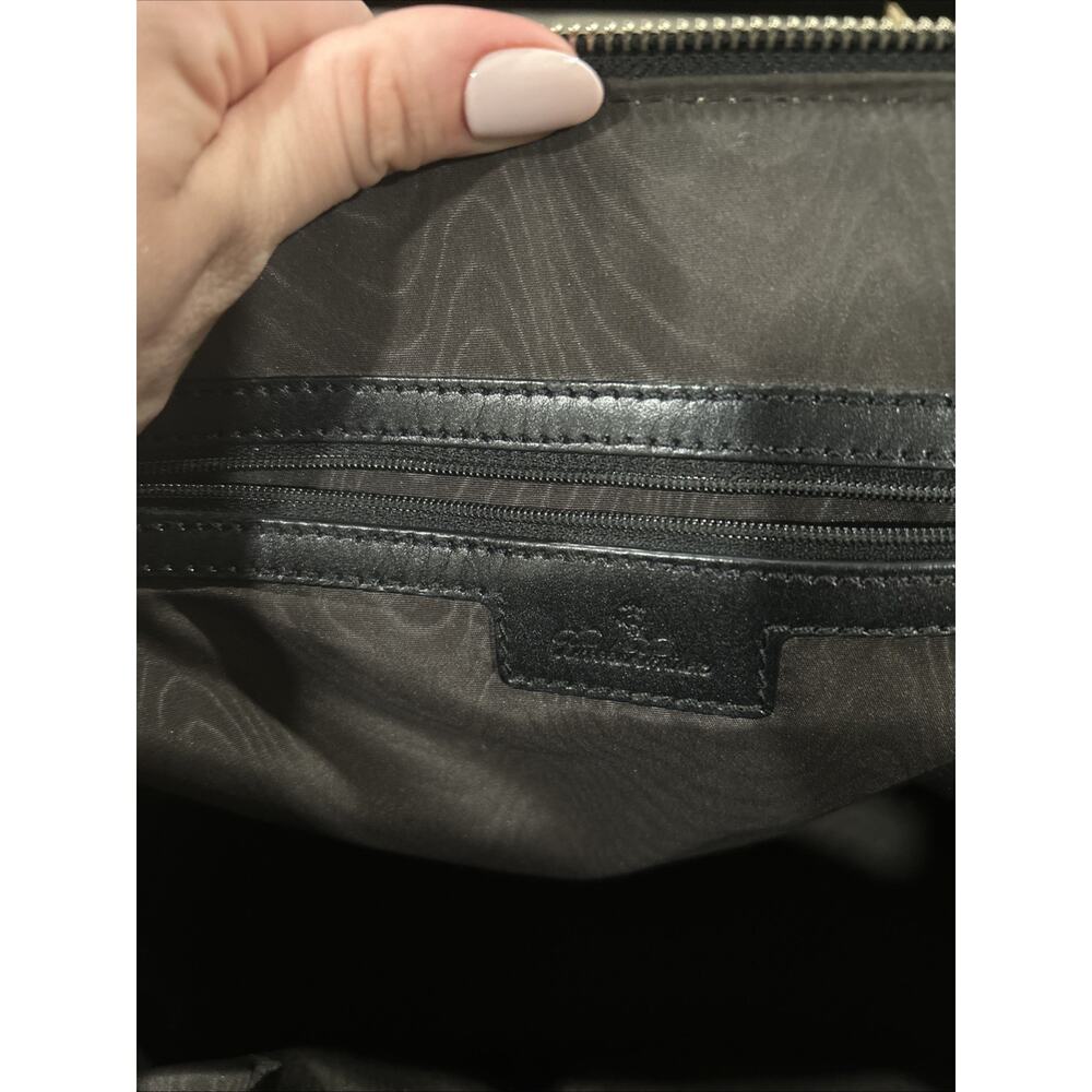 Brooks Brother Genuine Leather And Canvas Bag With Zipper And Swirling Pattern - Picture 8 of 15